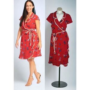 MODCLOTH Red Floral Dotted Daytime‎ Dapper True Wrap Dress Size L Large